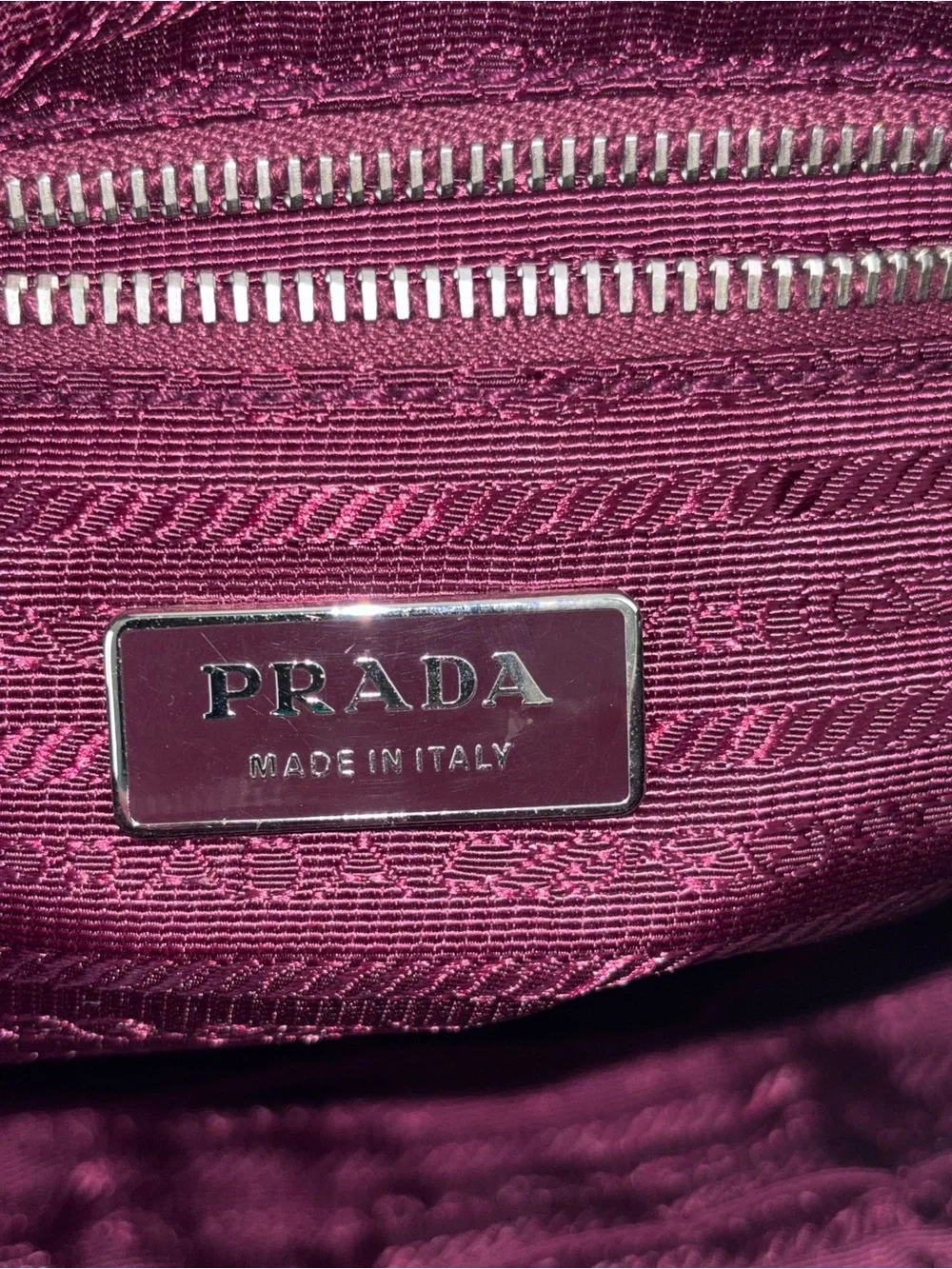 Prada Quilted Nylon Chain Shoulder Bag Burgundy Fuchsia Silver Hardware